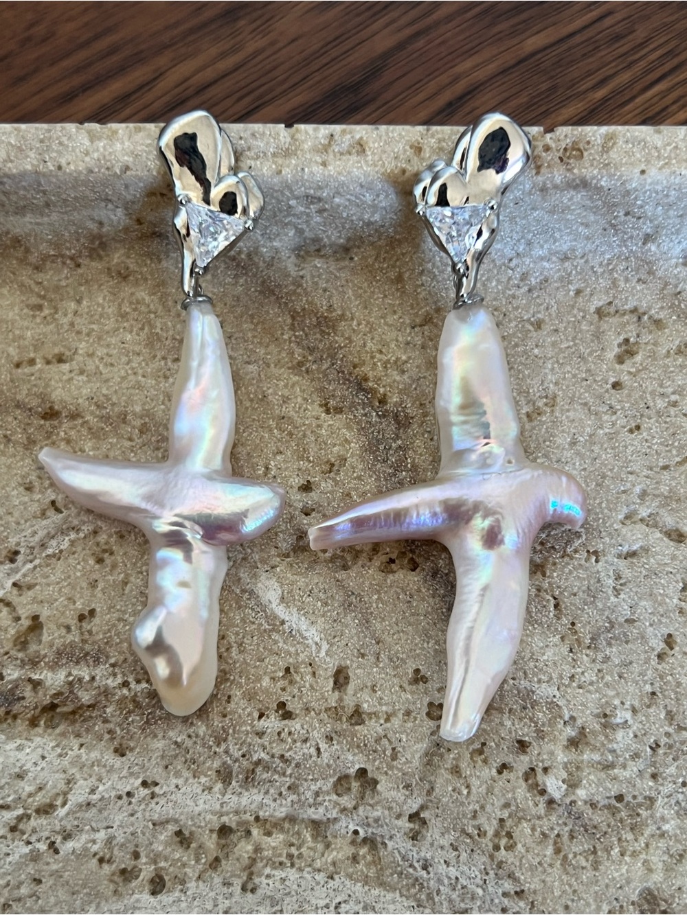 New Freshwater Baroque Pearl Drop Earrings in Iridescent White